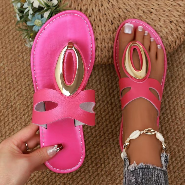 New 2024 Fashion Flat Slippers Summer Sandals Solid Color Large Size Women's Shoes Flip ps 9d1d