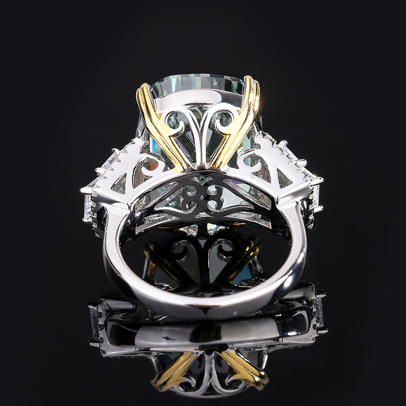 20CT S925 Royal Paparacha high-carbon diamond ring, heavy industry sparkling crushed ice cut rectangular 13*18 Luxury ring, prince and princess jewelr