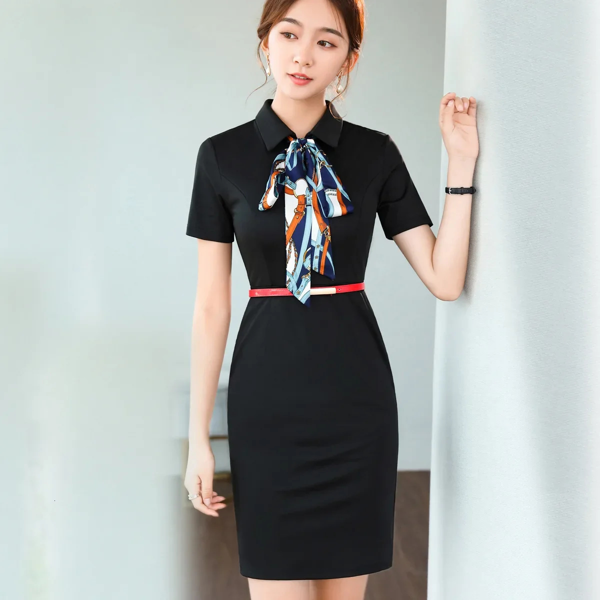Elastic Professional Dress Slimming Fashionable Workwear for Health Center Spring Autumn Style Elasticity All Day Comfort 250519