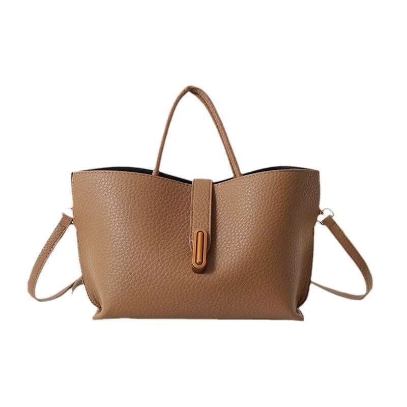 DHGargets Trendy PU Leather Tote Handbag Retro Style Crossbody Shoulder Bag with Strap for Work Shopping & Everyday Use