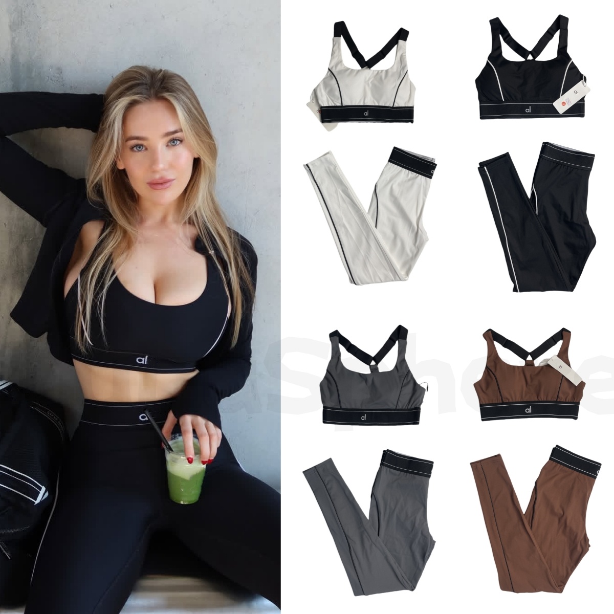 2025 5A New Yoga Sports Bras Pants Suit Up Bra Adjustable Straps Medium Support High-rise Leggings Sweatpants alosetly women clothes Suit