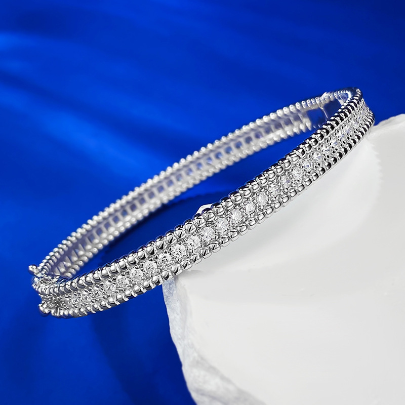 925 Sterling Silver White Gold Plated Double Row Zircon Bracelet for Women, Stylish Minimalist Fine Chain Bangle, Elegant Shine for Daily Wear & Gifts