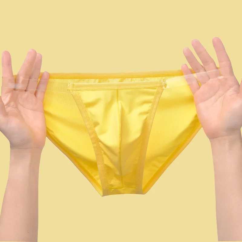 Mens Underwear Ice Silk Net Yarn Mid Waist No Trace Ultra Thin Breathable Underpants J250516