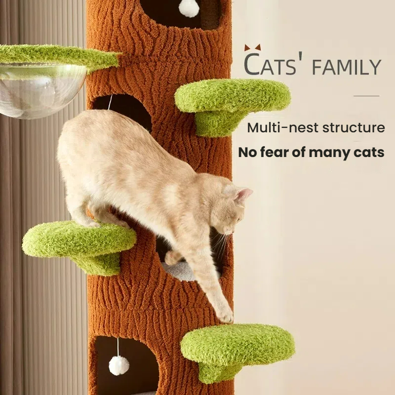 Cat Climbing Tree with Space Pod Cat Bed - Non-Wooden Skyscraper Tower & Sisal Toy, Cat Tree Eco-Friendly Solid Timber Multi-Level Large Cat Tree Towe