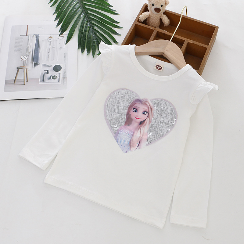 DISNEY Frozen Elsa princess infant designer clothes toddler designer clothes short-sleeved puffy-sleeve T-shirt Girls' T-shirt Love pattern cloth