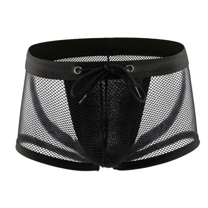 Mens Boxers Shorts Homme Jocks Underwear Gay Bikini Lingerie Transparent Mesh Panties Solid Breathable Pouch Underpants J250516