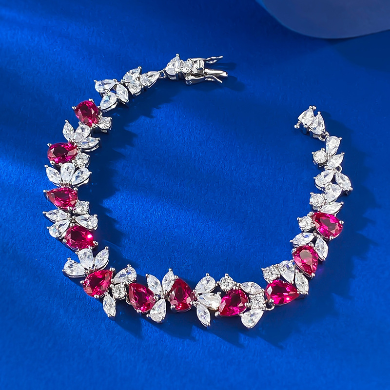 New S925 Sterling Silver Ruby Tennis Bracelet Luxury Red Gemstone Full Diamond Elegant Gift for Weddings and Special Occasions