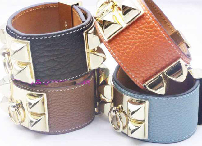 2025 litchi patterned genuine leather bangle bracelet for women mens wide exaggerated punk four rivet designer bracelets bangles jewelry Free shipping