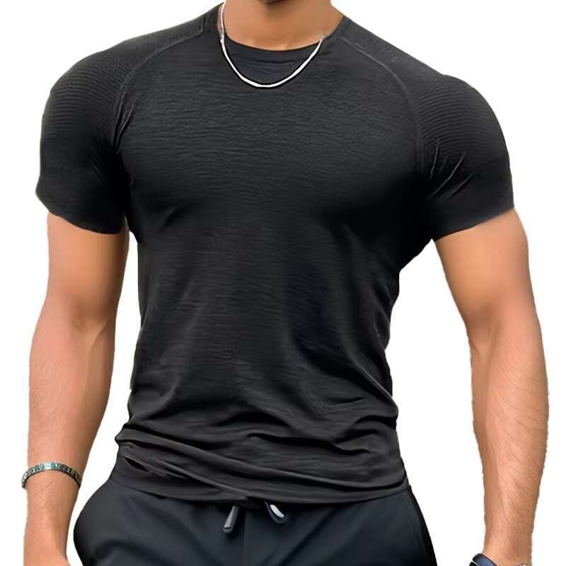 DHEssentials Summer Sports Quick-drying Tight-fitting for Fiess, Men's Seamless Jacquard Round-neck Short-sleeved Shirt