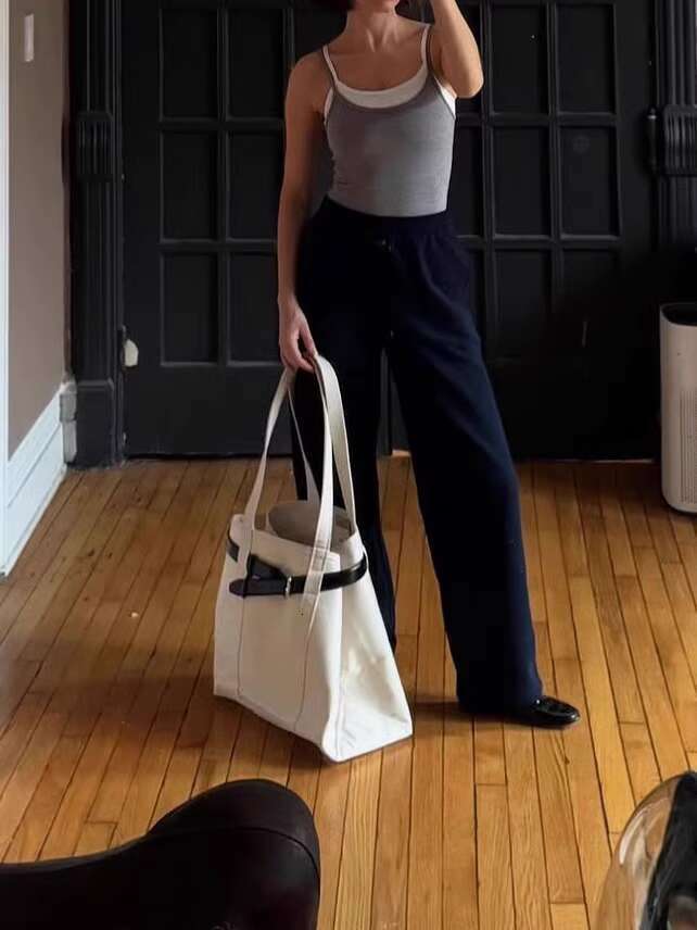 New Internet Celebrity Same Style Fashionable Versatile Splicing Canvas Casual Belt Tote Design Handheld Single Shoulder Bag