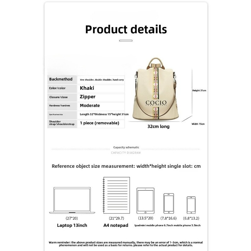 Designer Bag New Colorful Beige Shoulder Bag Simple Hundred model Women's Travel Backpack Cross-border Hot models Women's Bags