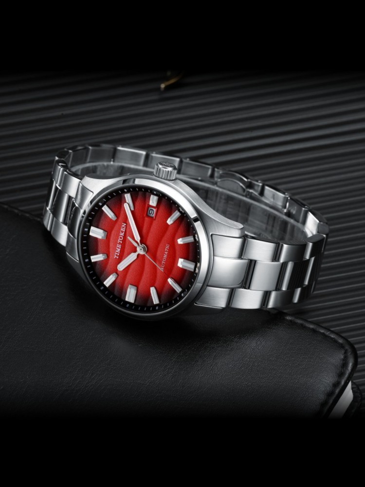 40mm TIMETOKEN Men's Dress Watch with Desert Texture - Automatic Mechanical, Sapphire Crystal, 50m Water Resistance, Luminescent Design