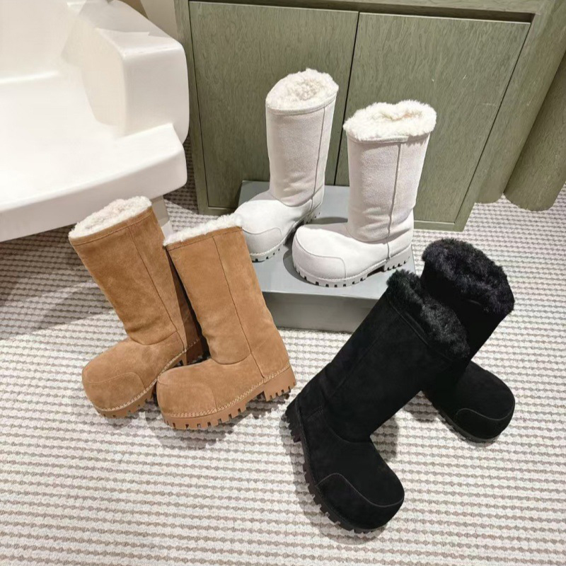 Women's Winter Snow Fashionable Platform Warm Cotton Shoes Big Head Design - All-Over Brown Long Boots for Ladies dh1702150