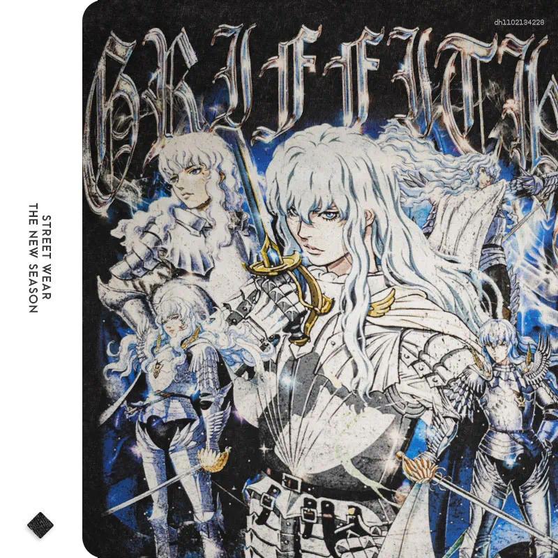 Men's T Shirts Anime Berserk T-shirts Oversized Vintage Washed Griffith Shirt Summer Short Sleeve Retro Manga Guts Kenpuu Denki Tops Tees