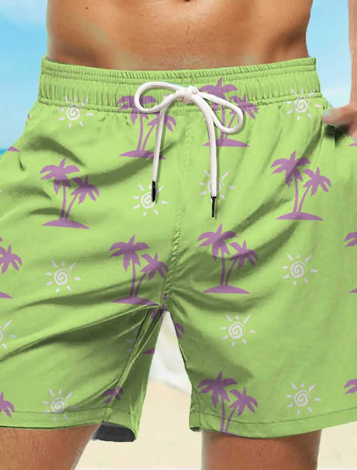 Fashion Mens Board Shorts Drawstring Coconut Tree Quick Dry Shorts Holiday Beach Hawaiian Casual Pink Blue Micro-elastic Shorts J2505155C7K