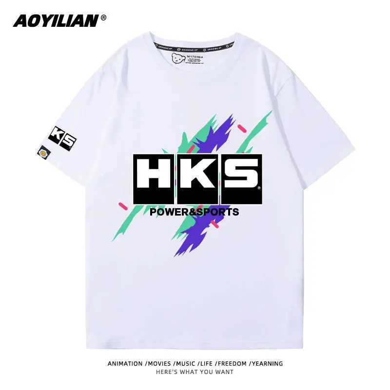 JDM Japanese Performance Car HKS Car Modification Culture Short-sleeved T-shirt Mens and Womens Cotton Half-sleeved Summer J250515