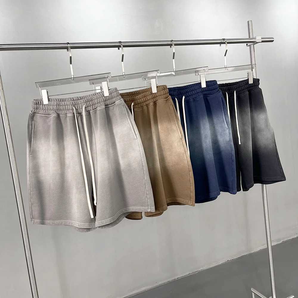 2025 Spray Dyeing Vintage Original Mens Shorts Streetwear Trendy Washed Distressed Retro Pure Cotton Loose Shorts Y2k Tie-dyed J250515ECSP