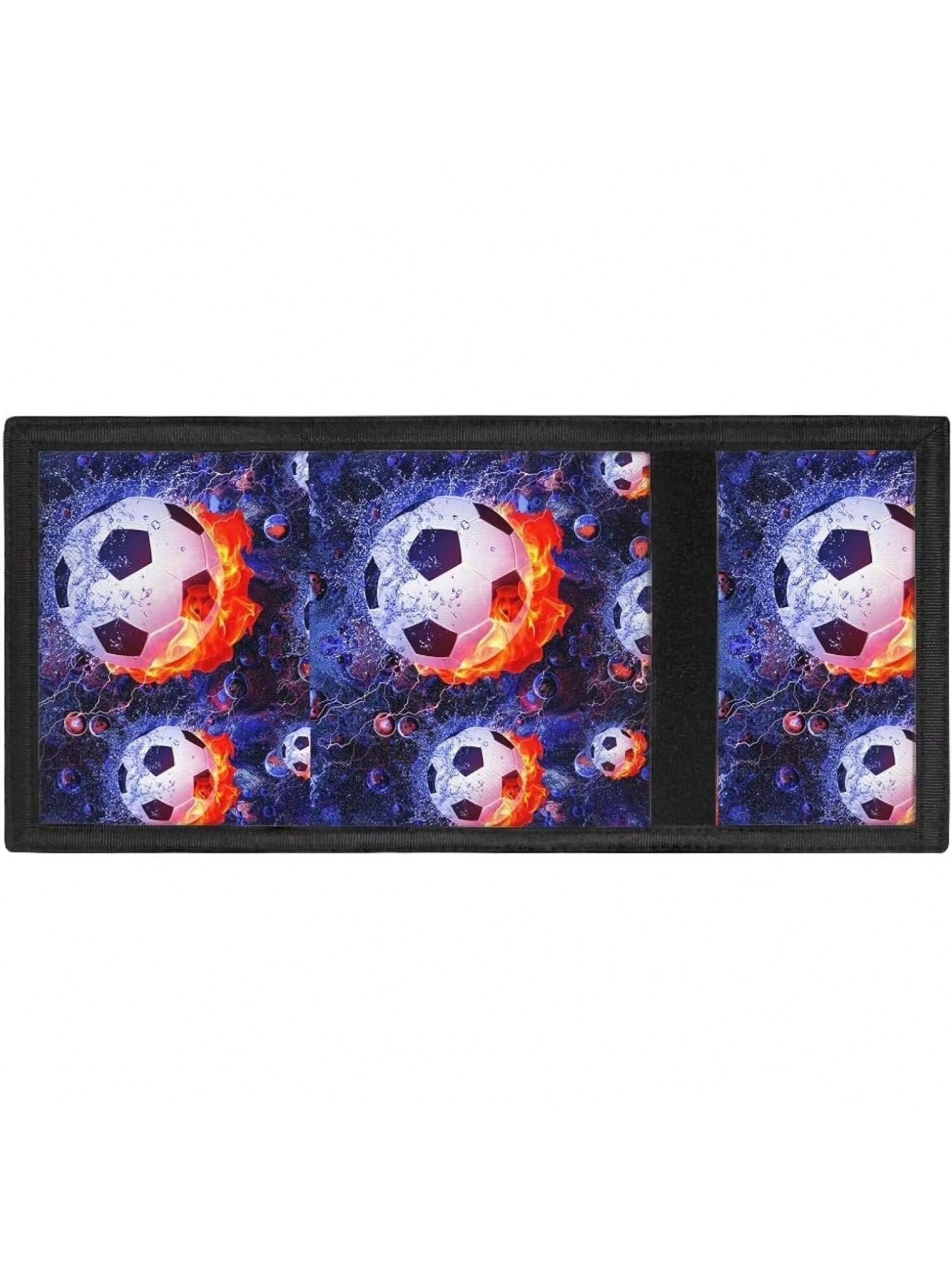 Soccer Fire Flame Print Boys Wallet for Kids 9-12 for Boys RFID Trifold Wallet Outdoor Sports Wallet for Travel Wallet CoinPurse