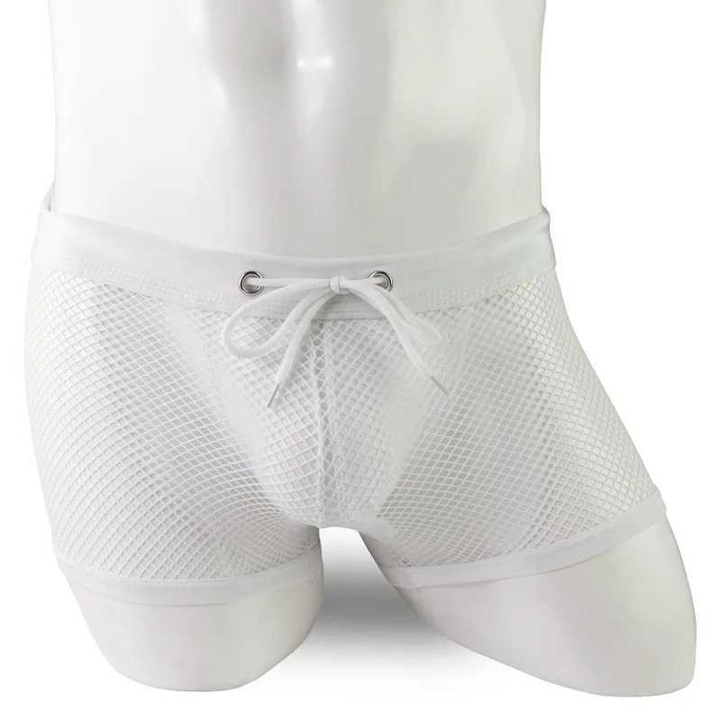 Mens Boxers Shorts Homme Jocks Underwear Gay Bikini Lingerie Transparent Mesh Panties Solid Breathable Pouch Underpants J250516