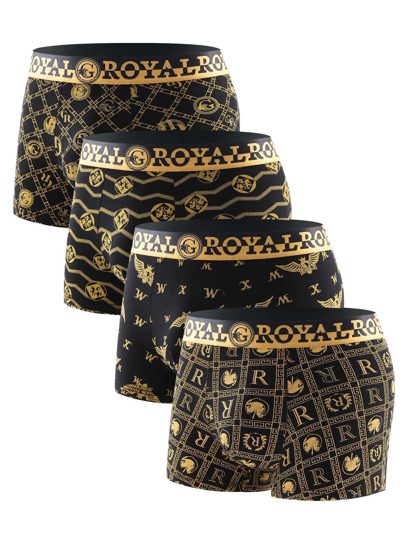 4 pieces of mens underwear boxer shorts mens underwear black and gold boxer underwear breathable mens plus size universal J250516