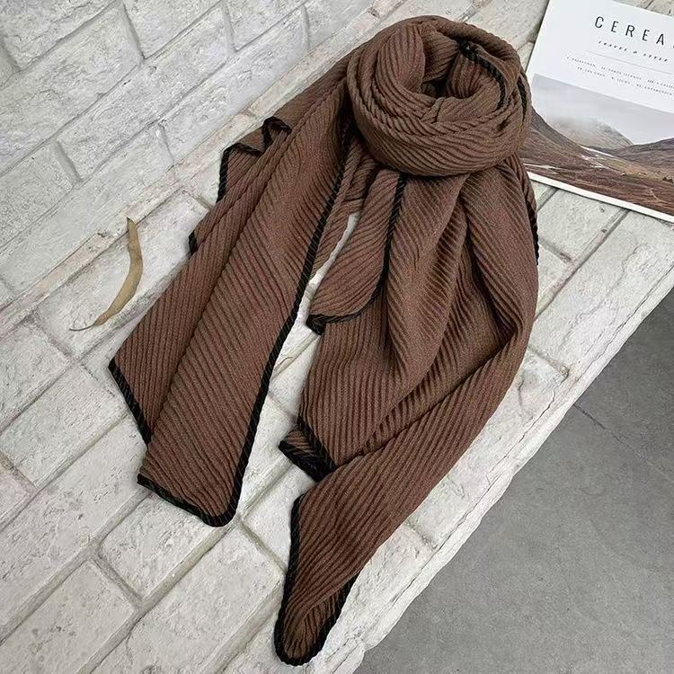 T749 autumn and winter cotton and linen pleated scarf for women solid color sunscreen multi-purpose fashion neckband versatile water ripple warm thin