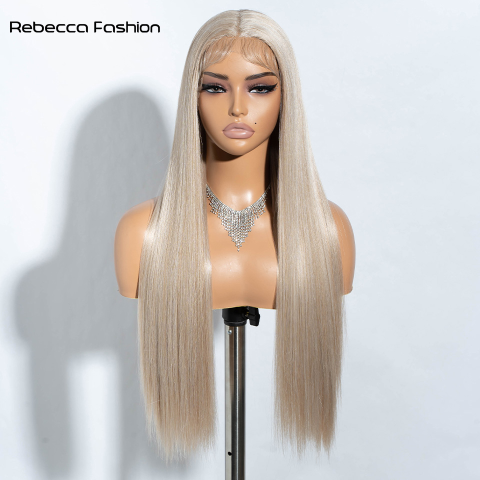 Rebecca Fashion 30 Inch Long Straight Synthetic Lace Wigs For Women Black Brown Ombre Colors For Career Related Functions
