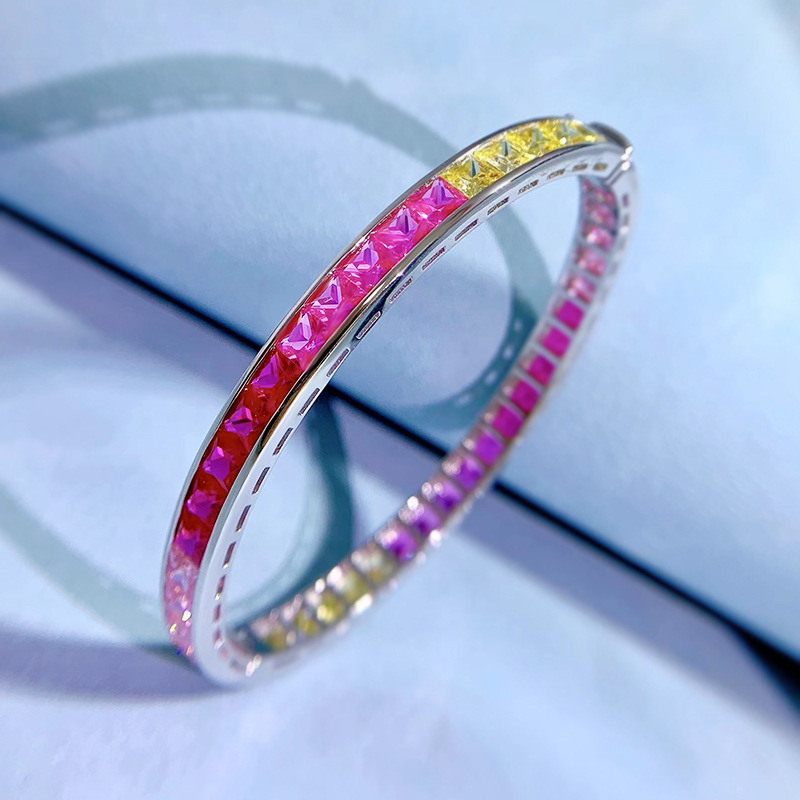 New European and American Fashion S925 Silver Endless Rainbow Candy Color Cubic Zirconia Bracelet