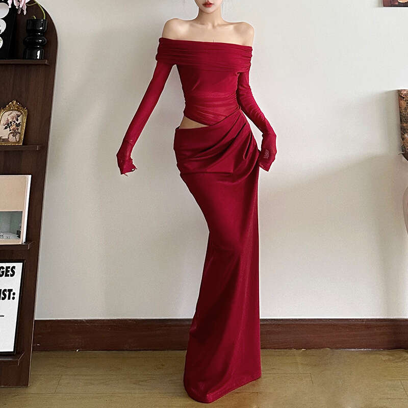 Sheath Dress Wind Spring New Women S Sexy Spicy Girl One Collar Chiffon Hollow Long Dress Summer Dress