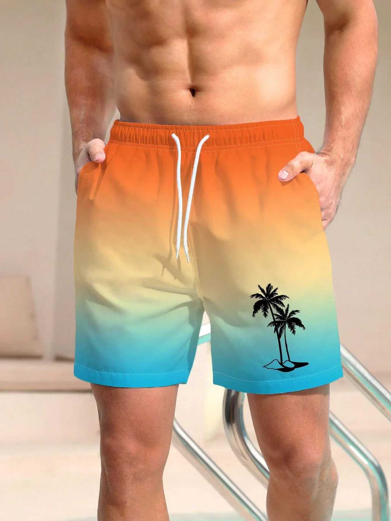 Mens 3d Coconut Tree Printed Swimsuit Swimming Shorts Summer Soft And Breathable Polyester Beach Shorts Surfing Shorts J250515LFT1