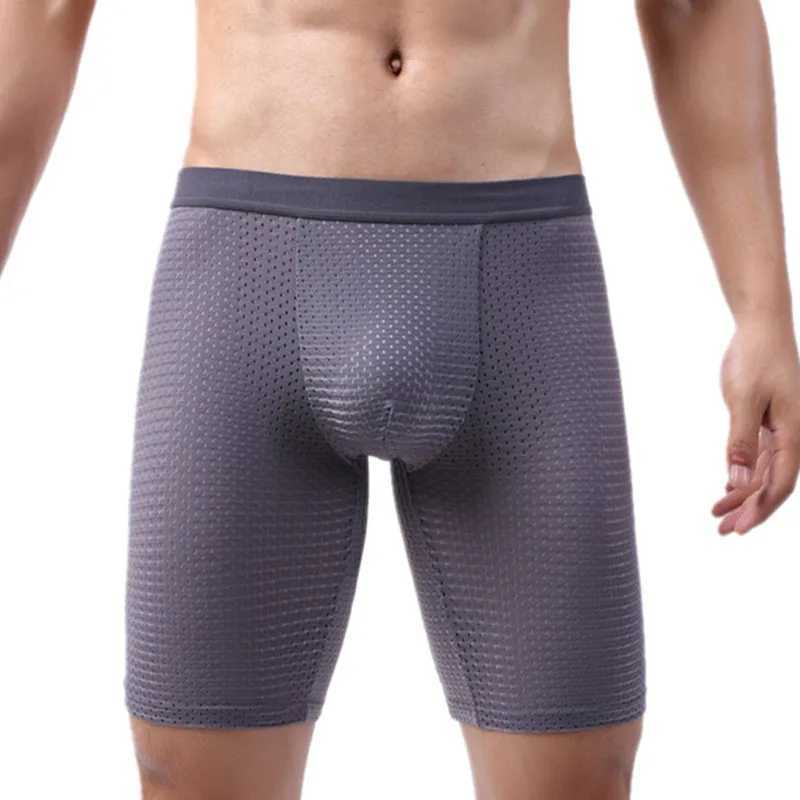 Mens Underwear Boxers Shorts Homme Breathable Ice Silk Mesh Panites Mens Solid U Convex Pouch On Leg Underpant Cueca Calzoncillo J250516