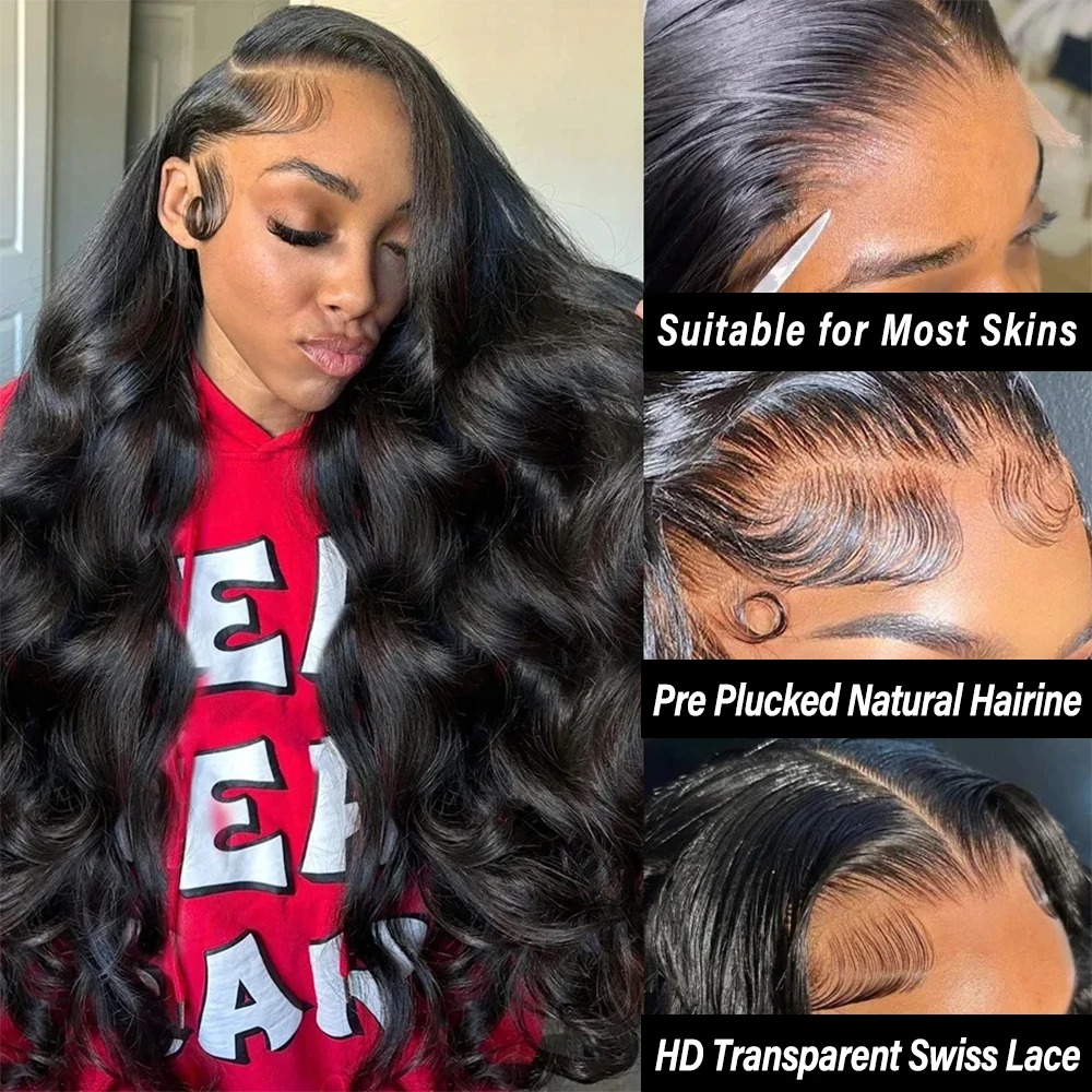 250 Density Body Wave 13x4 HD Transparent Lace Front Human Hair Wig black 13x6 Lace Frontal Wigs 36 Inch Pre Plucked synthetic lace front wigs
