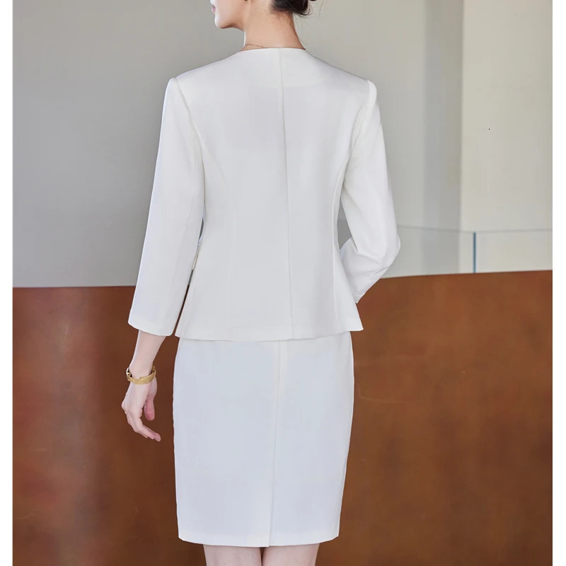 NAVIU Womens Elegant Formal Business Suit Set with Blazer And Skirt Professional Office Workwear for Ladies Interview White 250519