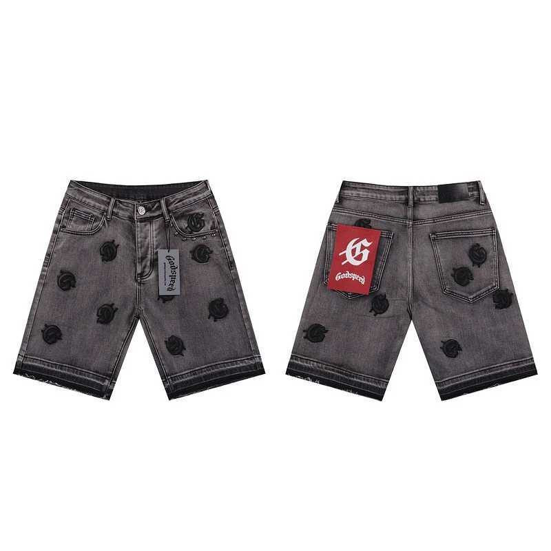 High Street New Godspeed Jeans Shorts Men Women Vintage Loose Casual Embroidery Fashion Hip Hop Good Quality Joggers J250515Q2YC