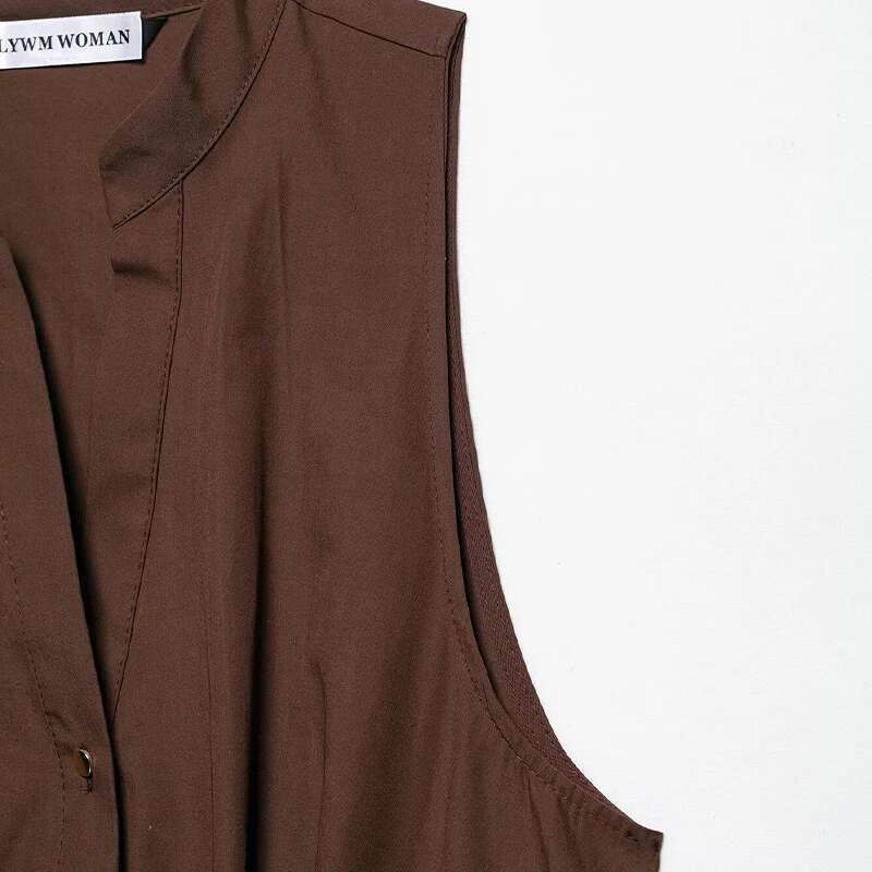 Willshela Women Fashion With Belt Brown Pleated Single Breasted Midi Dress Vintage V-Neck Sleeveless Female Chic Lady Dresses