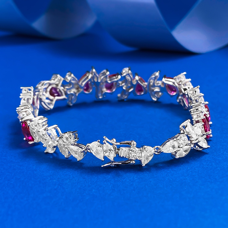 New S925 Sterling Silver Ruby Tennis Bracelet Luxury Red Gemstone Full Diamond Elegant Gift for Weddings and Special Occasions