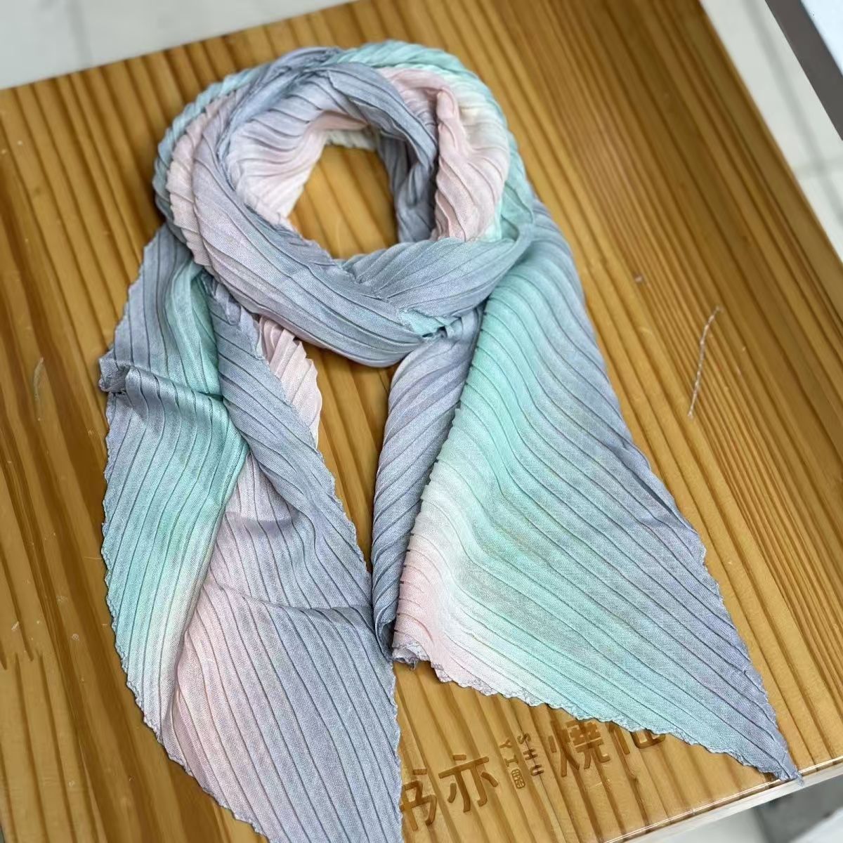 T750 Korean version of the gradient pleated silk scarf square scarf thin solid color spring and autumn new style hairband fashion versatile scarf shaw