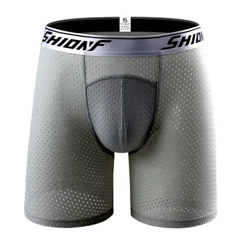 Summer Men Cool Smooth Underpants Ice Silk Solid Sports Running Loose Underwear Long Leg Boxer Plus Size Fashion New J250516