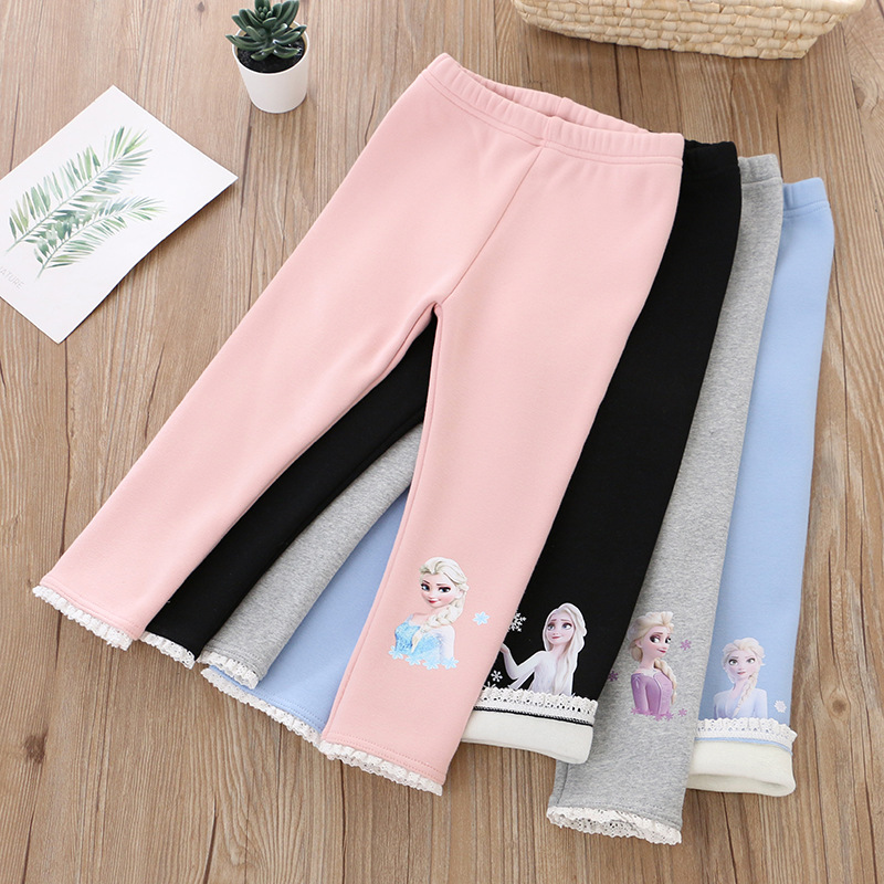 DISNEY infant designer clothes baby designer clothes Frozen Elsa princess girls' pants with princess print soft and comfortable pure cotton.