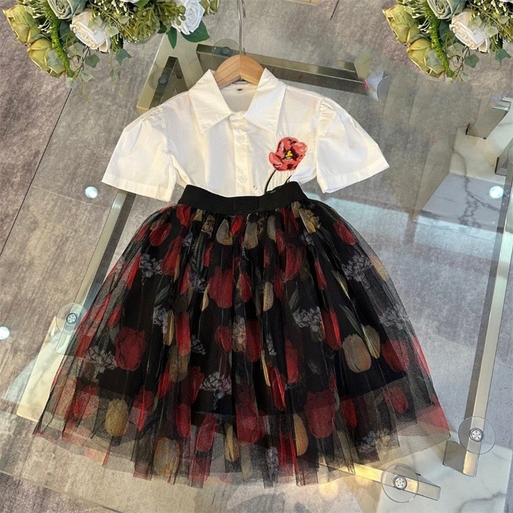 Dresses letter summer fashion short-sleeved dress girl designer clothing casual print princess pleated skirt 90-160CM A18