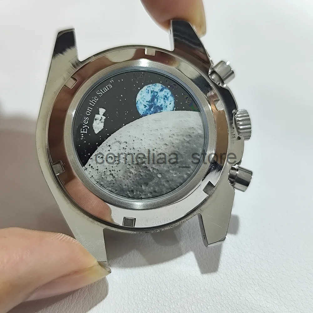 For VK63 Cases 39.7MM Speed Master Modified Case With Moon Pattern Rear Cover ronograph Stainless Steel Material J250519L12U