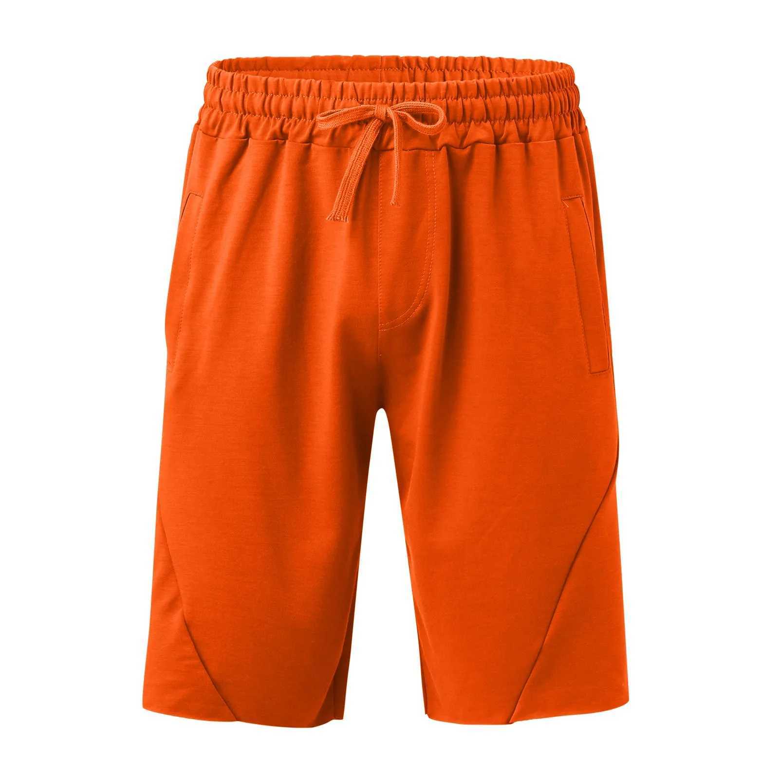 Beach Men Orange Shorts Loose Fashion Comfortable Summer Drawstring Five Point Pants Straight Jogging Streetwear Shorts Male J250515BMG0