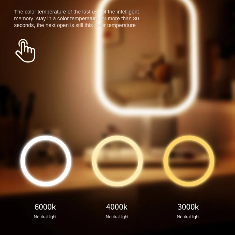 Modern Makeup Mirror With Storage Tray3 Color Light LED Desktop Vanity MirrorWomen Bedroom Dressing Touching Mirror 250516