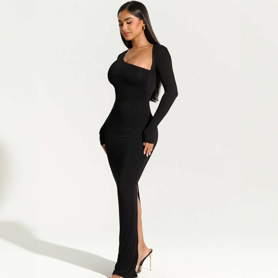 Sheath Dress Wind Women S Clothing Summer New Style Sexy Spicy Girl Slim Fit And Slimming Long Sleeved Slanted Neck Back Slit Dress Summer Dress