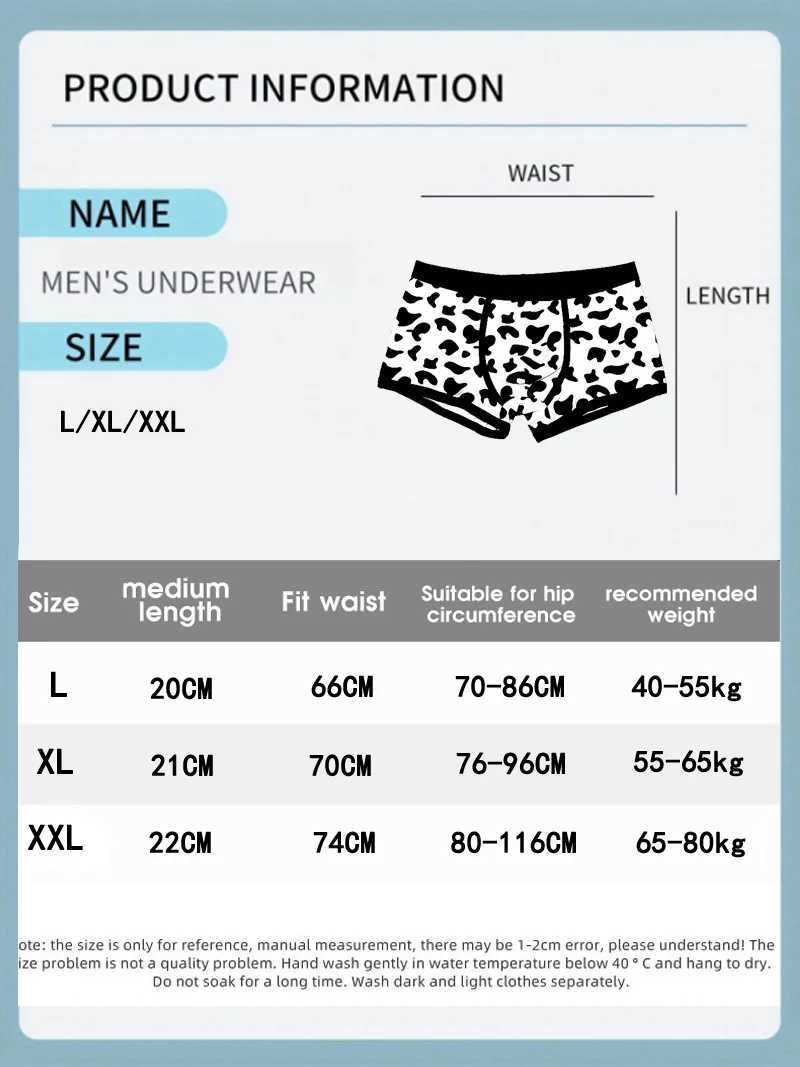 Mens Sports Boxers Underwear Underpants Sport Black L XL XXL Cartoon Cow Printing Ventilate Fashion Fitness Casual Comfortable J250516