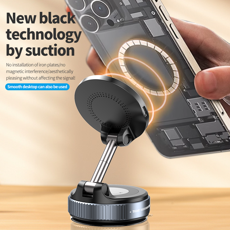 K007S Wireless Car Charger 15W Vacuum Suction Phone Mount Holder Magnetic Hands Free Double Sided Magnetic