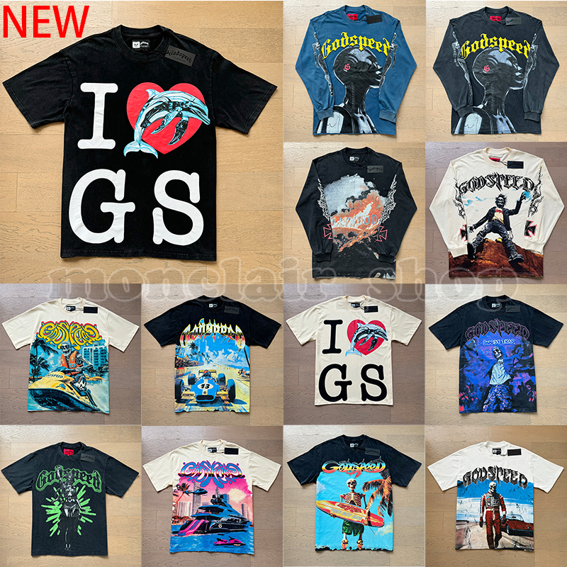 godspeed mens designer t shirt American trend rock street retro washed aged printed pure cotton t shirt