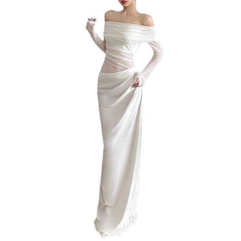 Sheath Dress Wind Spring New Women S Sexy Spicy Girl One Collar Chiffon Hollow Long Dress Summer Dress