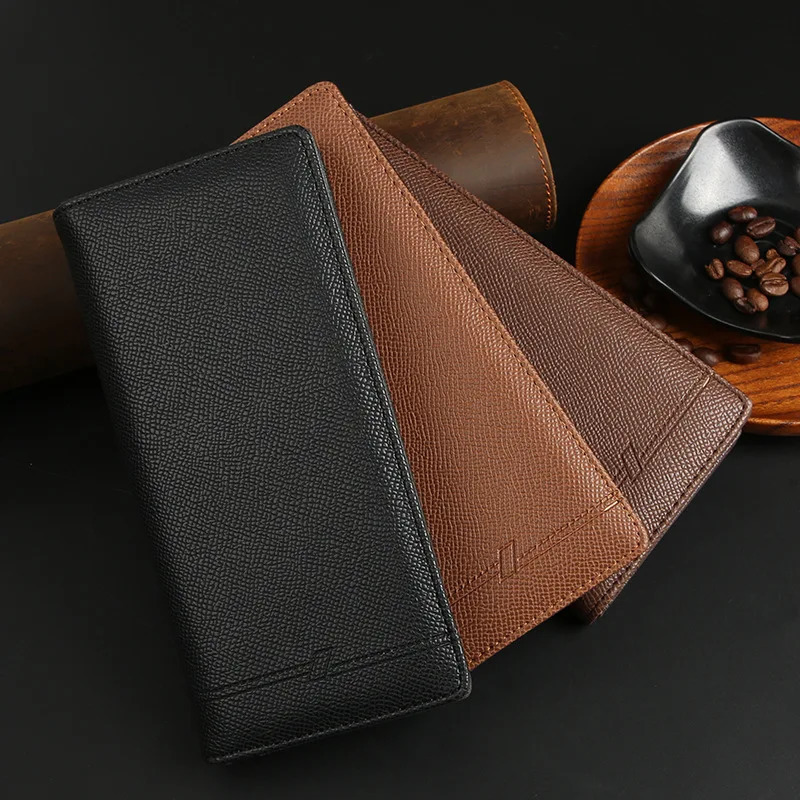 Mens Business Leather Slim Wallet Long Clutch Bifold Checkbook Credit Card Holder Purse with Zipper Coin Pocket Gift for Men 250519