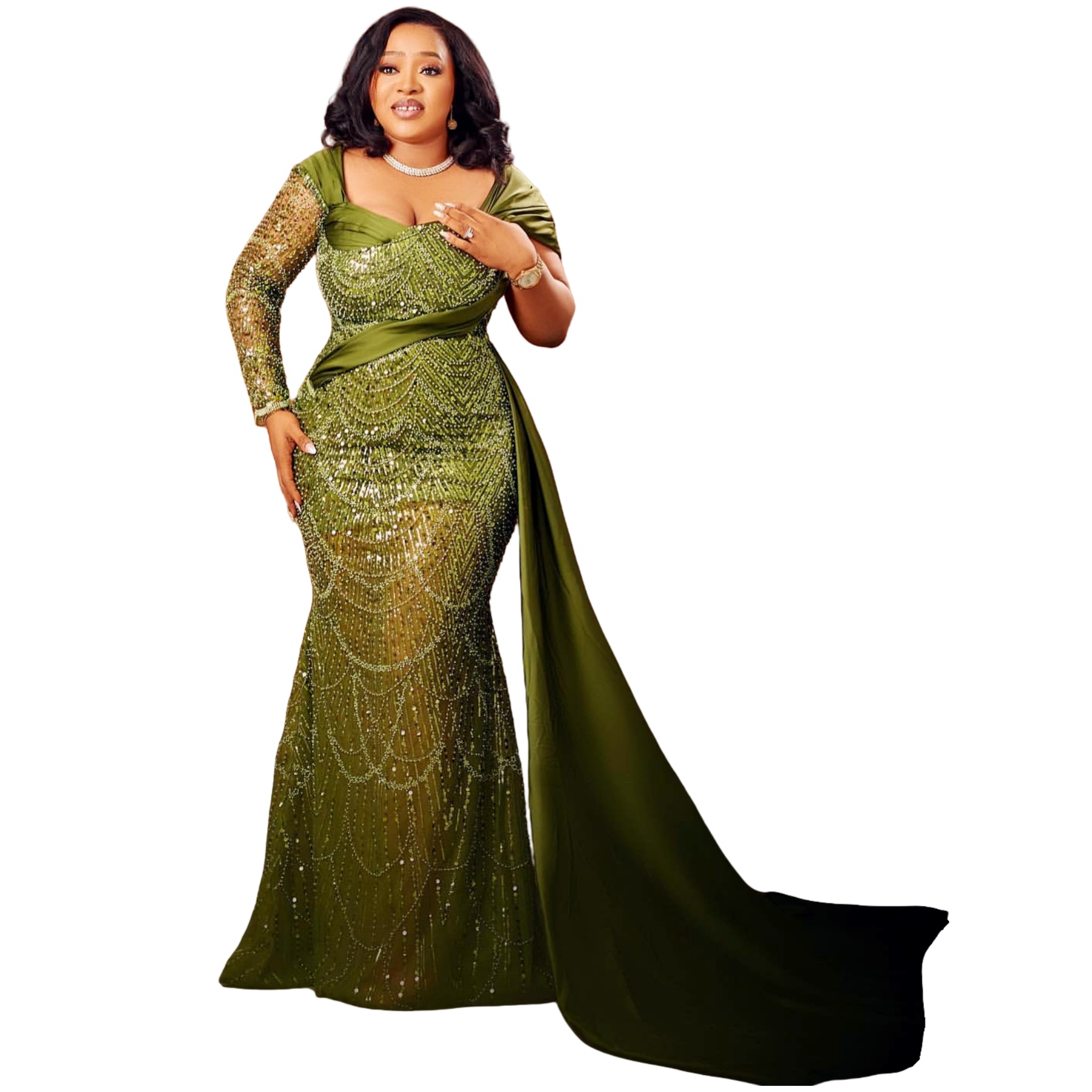 Green Mermaid Plus Size Prom Dresses 2025 Sequined Full Sleeve Elegant Evening Formal Party Second Birthday Engagement Gowns Dress For Special Occasio