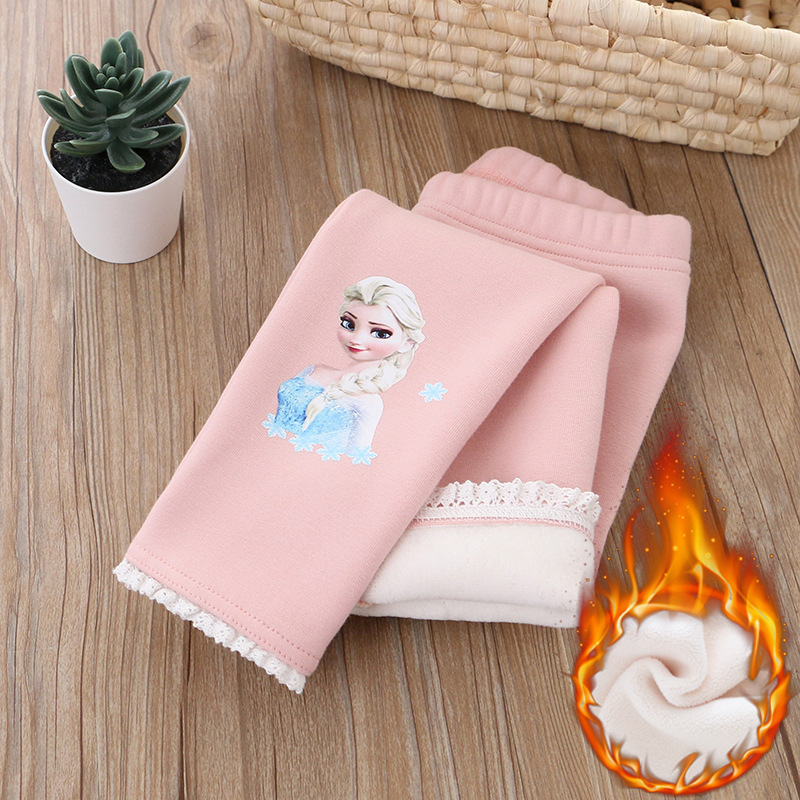 DISNEY infant designer clothes baby designer clothes Frozen Elsa princess girls' pants with princess print soft and comfortable pure cotton.